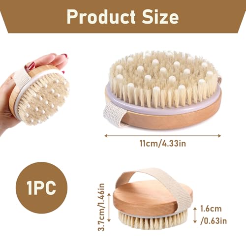 Körperbürste, Trockenbürste, Massagebürste mit Naturborsten zur Förderung der Lymphfunktion und Reduktion von Cellulite, Peeling Körperbürste, Trockenmassage für straffere Haut, 2 in 1 Peelingbürste