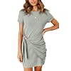MEROKEETY Women’s Short Sleeve Crew Neck T Shirt Dress Tie Waist Ruched Bodycon Mini Dress