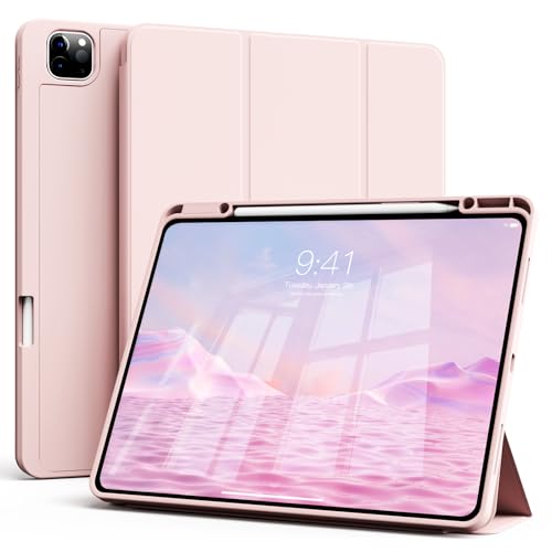 Image of GKABXY Case for iPad Pro 11 inch 4th/3rd/2nd Generation 2022/2021/2020, Soft Slim TPU Back Cover with Pencil Holder, Auto Wake/Sleep, Trifold Stand Protective Case for ipad pro 11, pink
