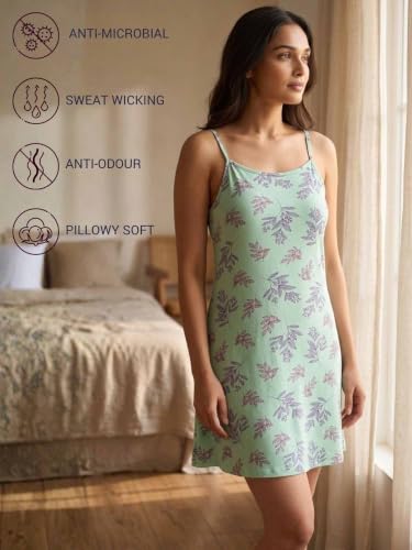 Image of Inner Sense Organic Cotton Nighty for Women Stylish I Above Knee Length Spaghetti with Scoop Neck Design I Adjustable Straps Camisole for Woman to Wear Solo or Layered