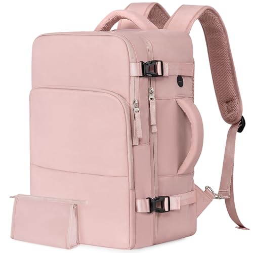 Rinlist Travel Backpack for Women Men, TSA Friendly Carry-on Backpack Airline Approved, Personal Item Bag on Airplanes, Travel Essentials Must Haves, Pink