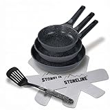 STONELINE SMART Set de poêles et faitouts 8 pièces, en fonte d'aluminium avec couvercle, Poignée amovible, Casserole Poêle Induction, Tous feux, Antiadhésif avec vraies particules de pierre, Gris