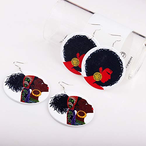 Bomail 20Pairs African Wooden Earrings For Women Round Wood Painted Earring Drop Earring Ethnic Style #TOP5