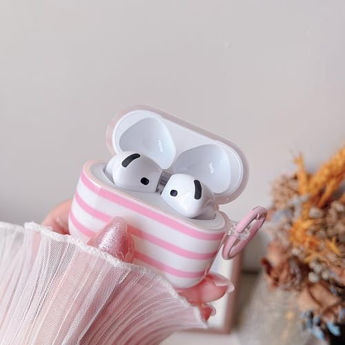 Image of MINSCOSE for AirPods 4 Clear Case,Cute Stripes Aesthetic Pattern Design with Trendy Keychain Ring,Soft TPU Anti-Drop Shockproof Protective Cover with Cleaner Kit for Girls Women-Pink