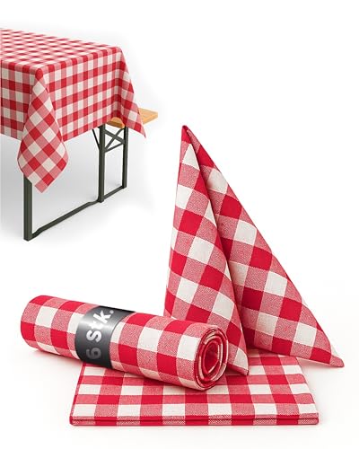 texpot Lot de 6 Serviettes de Table à Carreaux Rouges et Blancs - 20 mm - 100% Coton - 40 x 40 cm