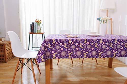 Nappe lin coton mandala violette 140x220cm pour table rectangulaire