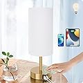 Bedside Lamp with USB port - Touch Control Table Lamp for Bedroom Wood 3 Way Dimmable Nightstand Lamp with Round Pleated Shade for Living Room, Dorm, Home Office (LED Bulb Included) (Pleated)
