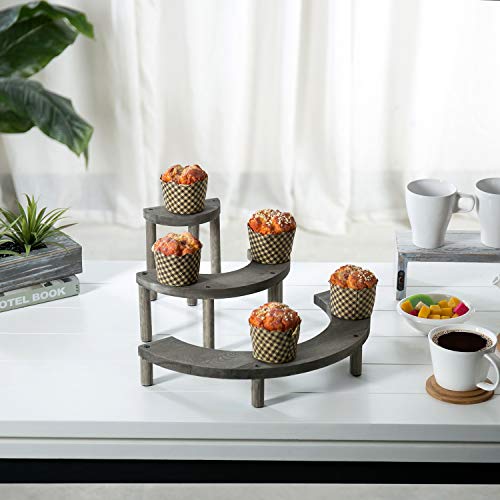 MyGift 3 Tier Cupcake Stand, Vintage Gray Weathered Solid Wood Semicircle Dessert Appetizer Stands, Tiered Platform Display Risers for Spice Jars Cosmetics, 3-Piece Set by MyGift - Image 2