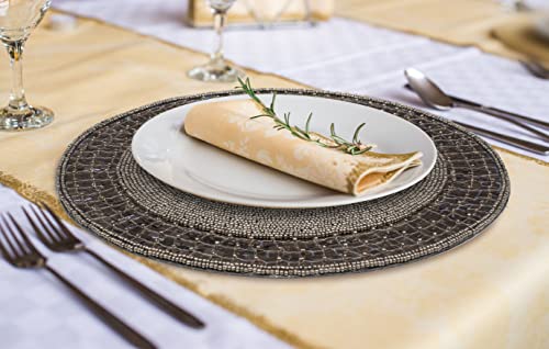Antique Grey 13" Round Beaded Charger & Circle Border - Holiday & Christmas Placemats by Bedding Craft - Used condition - Image 2