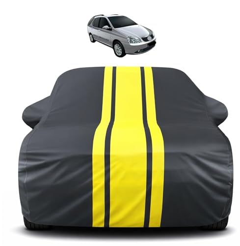 Image of Auto Hub Car Cover Compatible with Tata Indigo Marina with Mirror Pocket, Soft Cotton Lining, Indigo Marina Car Cover Waterproof - Yellow-Black