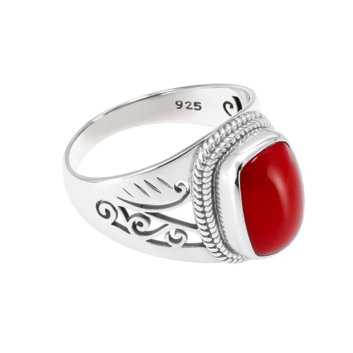Bague corail argent 925 taille 57.5 ajustable au style boho ethnique
