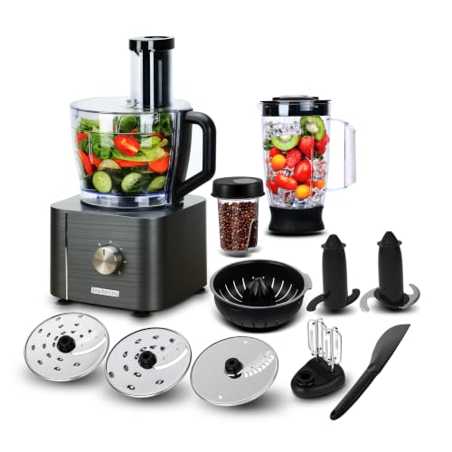 TopStrong Procesador de Alimentos Multifunción, 800W Robot de Cocina, Compacto, Recipiente de 2L, Incluye 3 Discos de Corte, Picadora, Amasadora y Batidor