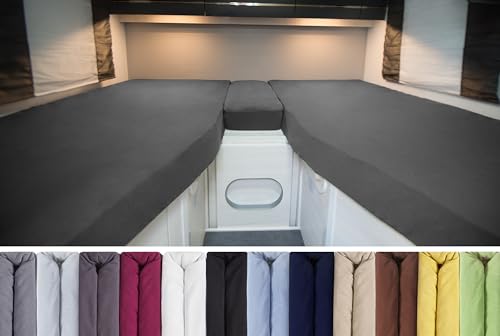 ENTSPANNO Luxus Spannbettlaken Wohnmobil - 3-teiliger Matratzenbezug aus Premium Jersey - Wohnwagen & Wohnmobil Zubehör - Bis 15cm Höhe - Dunkelgrau