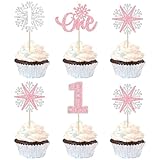 24個 スノーフレーク カップケーキトッパー グリッター 冬 アナと雪の女王テーマ スノーフレーク 鹿 プリンセス カップケーキピック デコレーション ウィンターワンダーランド ベビーシャワー 誕生日 クリスマス パーティー用品(Pink-5)