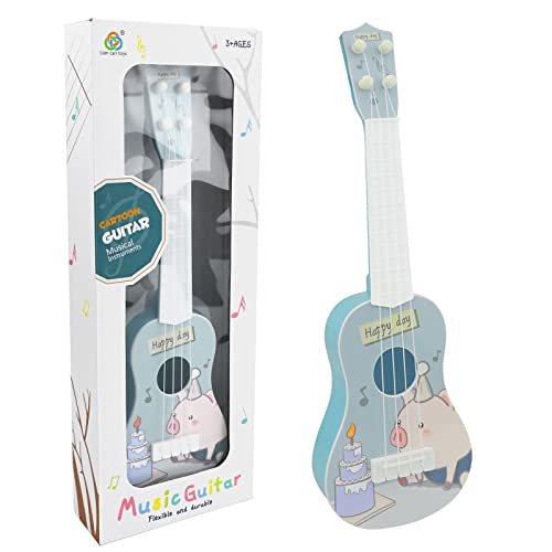 37 CM Ukelele Soprano, Juguete de Guitarra Ukelele para Niños, Ukelele Soprano para Principiantes con 4 Cuerdas Ajustables, Mini Guitarra y Púas para Juego Educativo Temprano (Edición Infantil-A5)