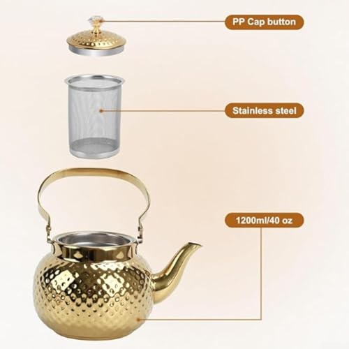 Théière en acier inoxydable martelé de 1,2L avec son infuseur or rose élégant