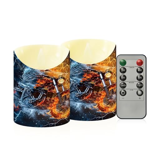 ALAZA Skeleton Riding Motorcycle Flameless Candles with Remote Timer,LED Flickering Battery Operated Electric Pillar Tea Light Candles for Wedding Table Christmas Decorations 3" x3.9"