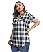 MONNURO Womens Plus Size Tops V Neck Plaid Shirts Summer Short Sleeve Work Casual Blouses(Khaki,2X)