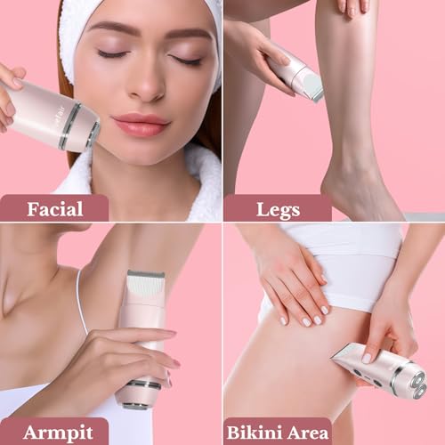 Image of Bikini Trimmer for Women, 2 in 1 Electric Razors for Women Electric Shaver, IPX7 Waterproof Body Hair Trimmer Shaver,Replaceable Lady Facial Razor Bikini Trimmer for Legs Private (Pink)