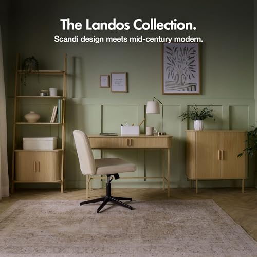 VonHaus Sideboard for Living Room - Tambour Cupboard with Sliding Doors & 3 Shelves - Modern Scandi Look Living Room Storage Cabinet - Light Wood Effect Slatted Side Board for Hallway - Landos - Image 9