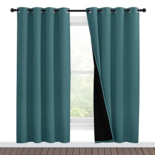 Image of NICETOWN Full Shade Curtain Panels, Pair of Energy Smart & Noise Blocking Out Blackout Drapes for Apartment Window, Thermal Insulated Guest Room Lined Window Dressing(Sea Teal, 55 x 78 inch)