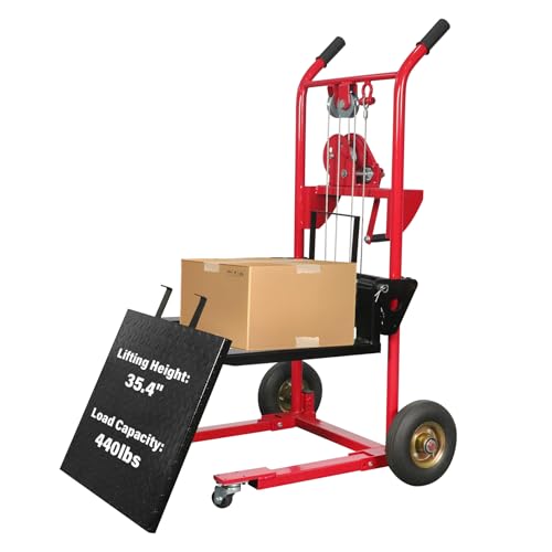 Tory Carrier Material Lift Winch Stacker, 440 lbs Capacity Pallet Stacker, 35.4\" Lifting Height, Pallet Truck Dolly, Swivel Casters Lift Table Cart, Forklift with Steel Platform