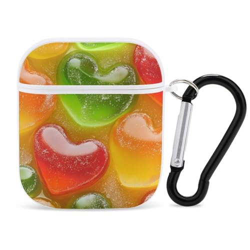Colorful Gummy Candies Heart Headphone & Earphone Cases Compatible with Airpod 1&2 Scratch-Resistant PC Protective Cover with Keychain White-style