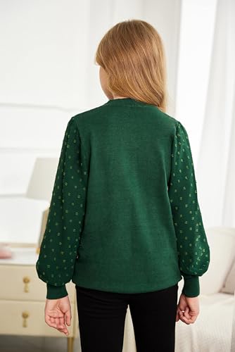 Image of Arshiner Girls Puff Long Sleeve Sweaters Crewneck Lace Polka Dot Casual Knit Tops Pullover Jumper Outwear for Kids