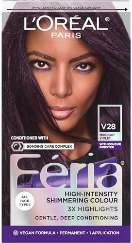 L'Oreal Paris Feria Multi-Faceted Shimmering Permanent Hair Color Hair Dye, V28 Midnight Violet (Deepest Violet)