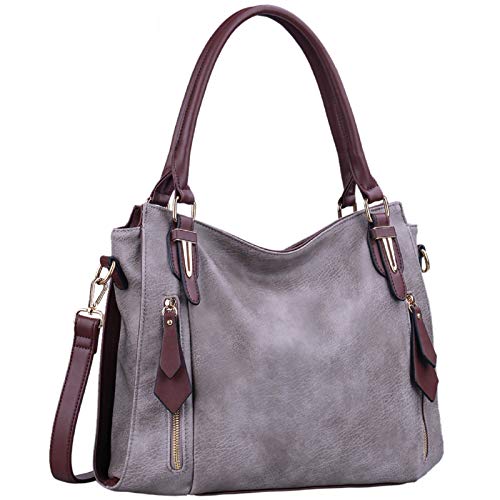 Handbags for Women Shoulder Tote Zipper Purse PU Leather Top-handle Satchel Bags Ladies Medium Uncle.Y (Window Grey)