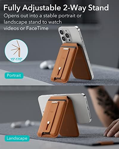 ESR for MagSafe Wallet with Full Find My Functionality, Magnetic Geo iPhone Wallet Tracker with Adjustable Stand, Up to 3,000g Magnet Strength, for iPhone 17/16/15/14/13/12, Brown