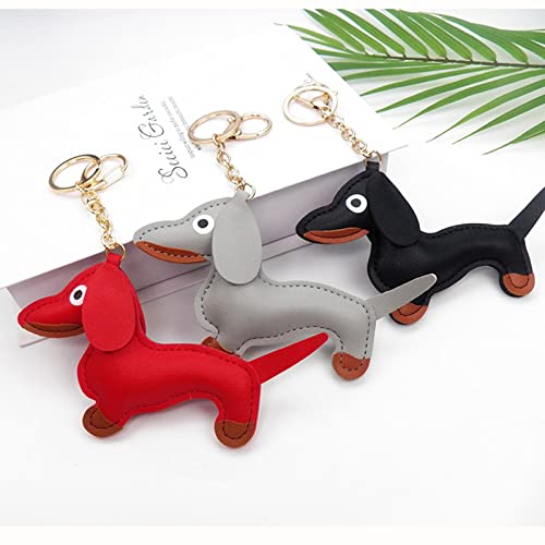 LUOFENG Mini süßer Dackel-Hund-Schlüsselanhänger-Anhänger, schöner PU-Leder-Tiere-Schlüsselanhänger für Handtasche, Tasche, Rucksack, Handtasche