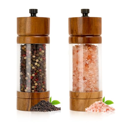 Salt and Pepper Grinder Set,Manual Salt Pepper Mills Grinders for Kitchen,Refillable and Adjustable Wooden Shakers for Pepper Salt Spices