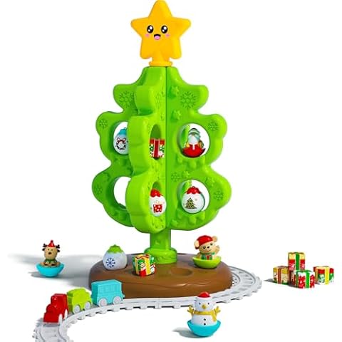 Surelect My First Christmas Tree for Toddlers, Montessori Christmas Decoration Toy with Ornaments, Mini Train Set, Roly Poly Toys, Finger Puppets, Birthday Xmas Gifts for Little Kids Boys and Girls Cover