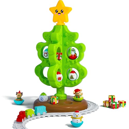 Surelect My First Christmas Tree for Toddlers, Montessori Christmas Decoration Toy with Ornaments, Mini Train Set, Roly Poly Toys, Finger Puppets, Birthday Xmas Gifts for Little Kids Boys and Girls