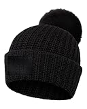 Love Your Melon Beanie for Women & Men - 100% Soft Cotton Stretchable Leather Pom Beanies Knitted Winter Hats - Thick & Stylish Knit Hat Skully Caps Head & Ears Warmer (Black)