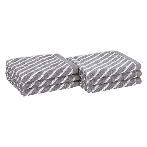 Amazon Basics Reversible Diagonal Stripe Jacquard Washcloths - 6-Pack, Scenic Snow / Warm Stone #TOP8