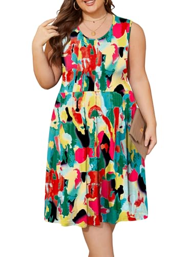 Image of DB MOON Womens 2026 Plus Size Tank Dresses Sleeveless Knee Length Sundress with Pockets
