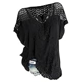  ORANDESIGNE T-Shirt Femme Grande Taille Tee Shirt Ete Chic Lâche Fleur Imprime Manche Courtes Col V Sexy Top Blouse Casual Haut Tunique Chemise H Noir XXL