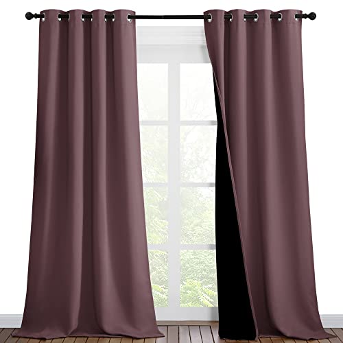 NICETOWN Thermal Insulated 100% Blackout Curtains, Noise Reducing Performance Drapes with Black Lining, Full Light Blocking Drapery Panels for Patio (Dry Rose, 1 Pair, 46 inches x 90 inches)