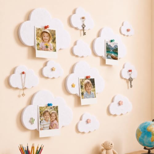 Image of 12 Pcs Cloud Felt Wall Decor Self-Adhesive Felt Bulletin Board 10 inch 9 inch 7 inch for Nursery Boho Aesthetic Room Decor Pin Board Wall Hanging for Bedroom Dorm Classroom Playroom