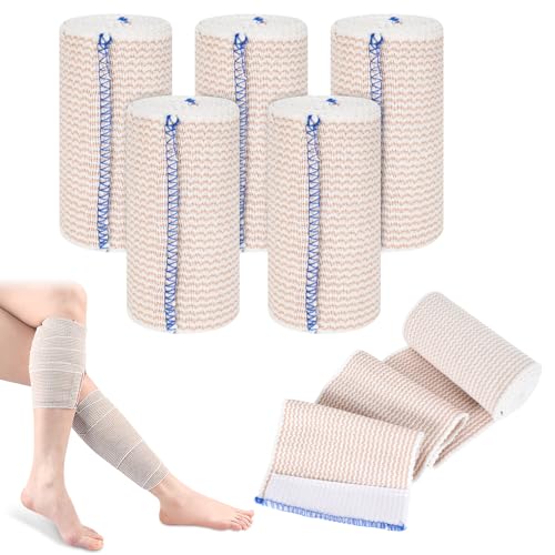 5 Rollos de Vendajes de Compresión con Cierre Automático, 10 cm x 4,5 m, Vendaje Elástico de Compresión, Vendas Elásticas Reutilizables para Brazos, Piernas y Pecho