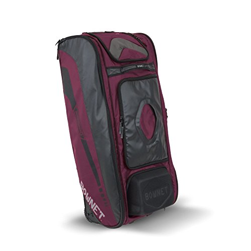 Bownet Commander Catchers Bag -14 Pockets - Travel Bag - Perfect for Baseball Softball Equipment - Stores Gear Bats Helmets Uniforms - Strong Roller Wheels - Maroon - 41  H x 17  W x 10.5  D