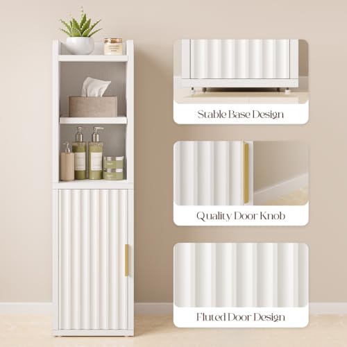 Yoobure Fluted Small Bathroom Storage Cabinet, Narrow Toilet Cabinet, White by Yoobure - Used condition - Image 7
