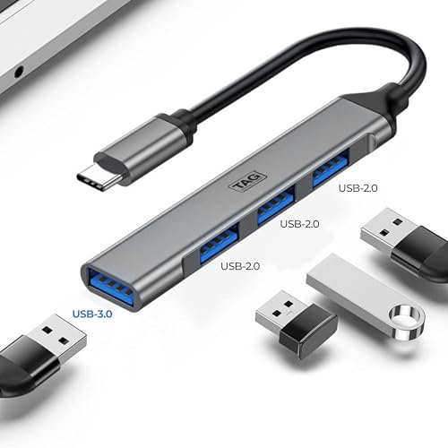 Image of TAG 4-in-1 Type C USB Hub Multiport Adapter, USB Hub with Aluminium Shell, 1 x USB 3.0 & 3 x USB 2.0 for PC, MacBook, Mac mini, iMac, Tablet, and Mobile Phones