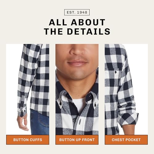 Weatherproof Vintage Men’s Flannel Shirt, Regular Fit Cotton Plaid, Classic Collared Neck Long Sleeve Flannel Shirt for Men, Black Large - Image 4