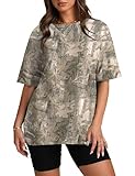 Anoumcy Camo Shirt for Women Mens Maple Leaf Print Camouflage T Shirt Summer Short Sleeve Oversized Camo Tee Shirts Tops Dark Brown S