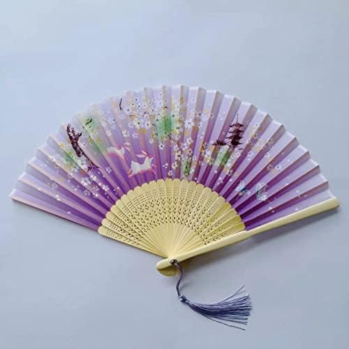 Handheld Folding Fan for Women Folding Hand Fans Bamboo Fans with Tassel Silk Fabric Fans Wall Decoration Wedding Party (Black)