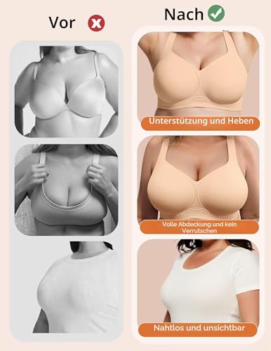 Vertvie Seamless BH Damen Große Brüste ohne Bügel Jelly Bra Push Up Minimizer Soft Bustier Nahtlose Bralette Breite Träger BH Volle Abdeckung(Haut,95F)