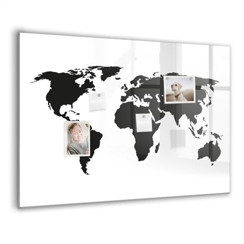 Tableau en verre magnétique effaçable premium 100x70 design mappemonde noire pour bureau chic